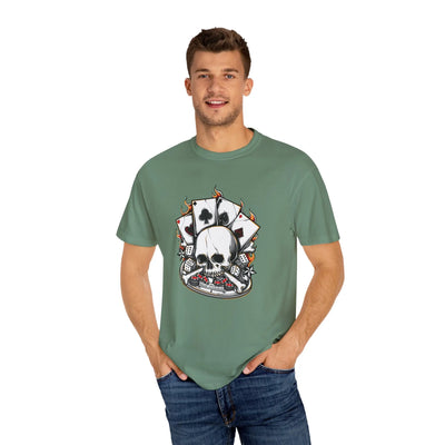 Skull Playing Cards Dice Gambling Casino Design T-Shirt - Sinful Threads