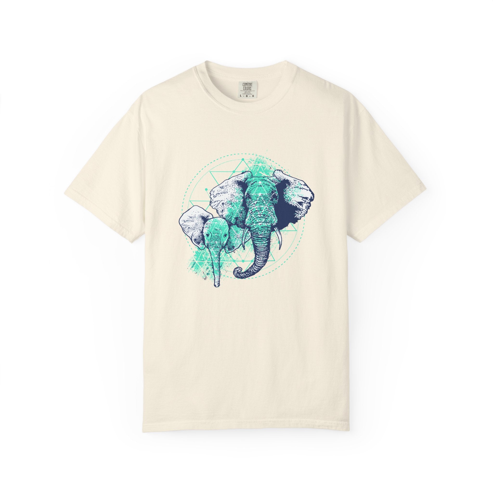 Graphic Mother And Baby Elephant Teal Blue Print T-Shirt - Sinful Threads
