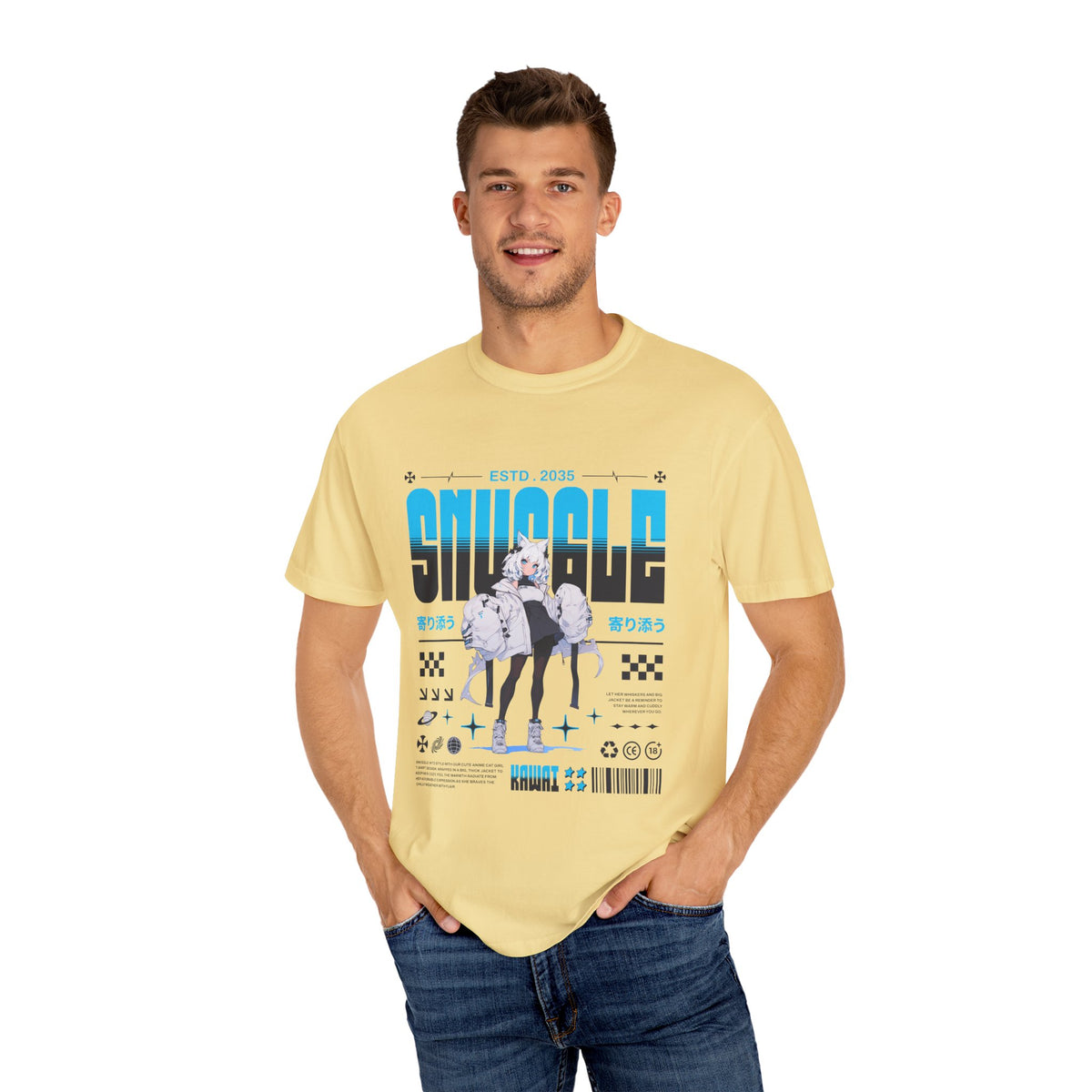 Kawaii Cat Girl Tee - Snuggle Manga Graphic - Cute Gift