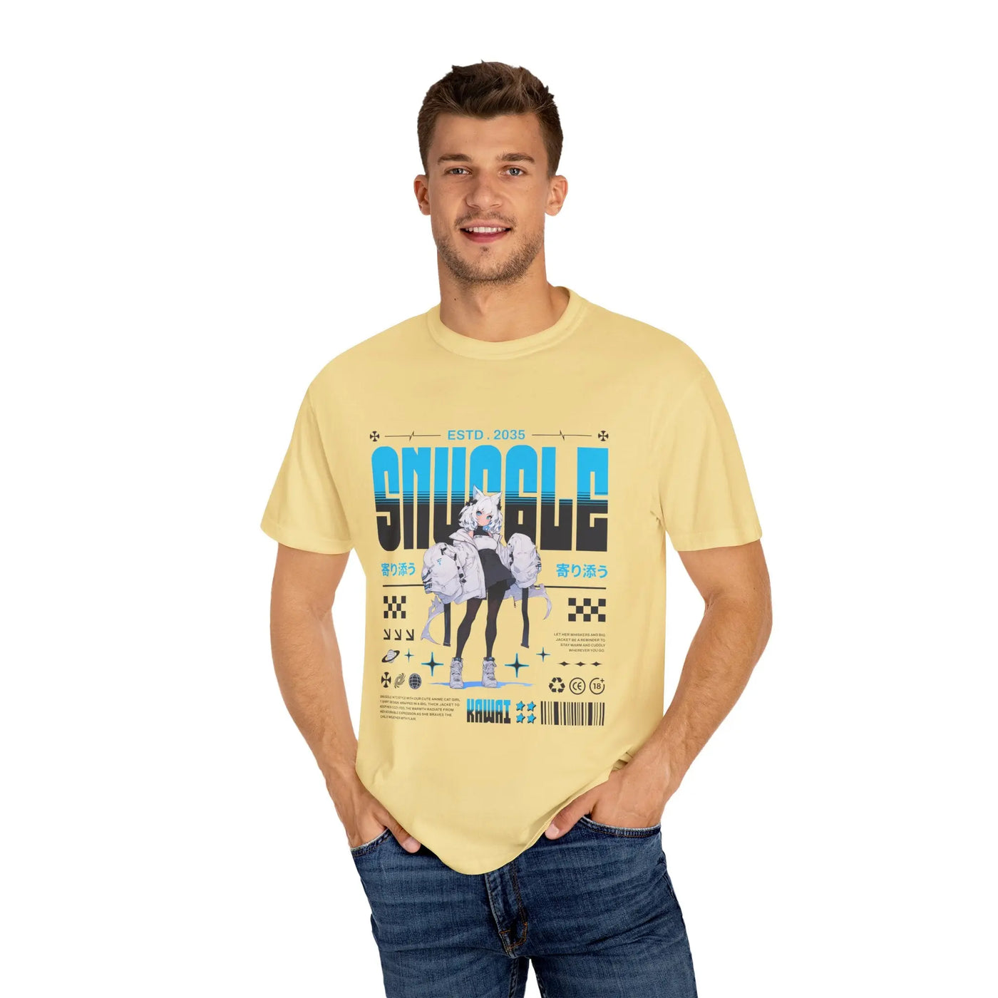 Kawaii Cat Girl Tee - Snuggle Manga Graphic - Cute Gift - Sinful Threads
