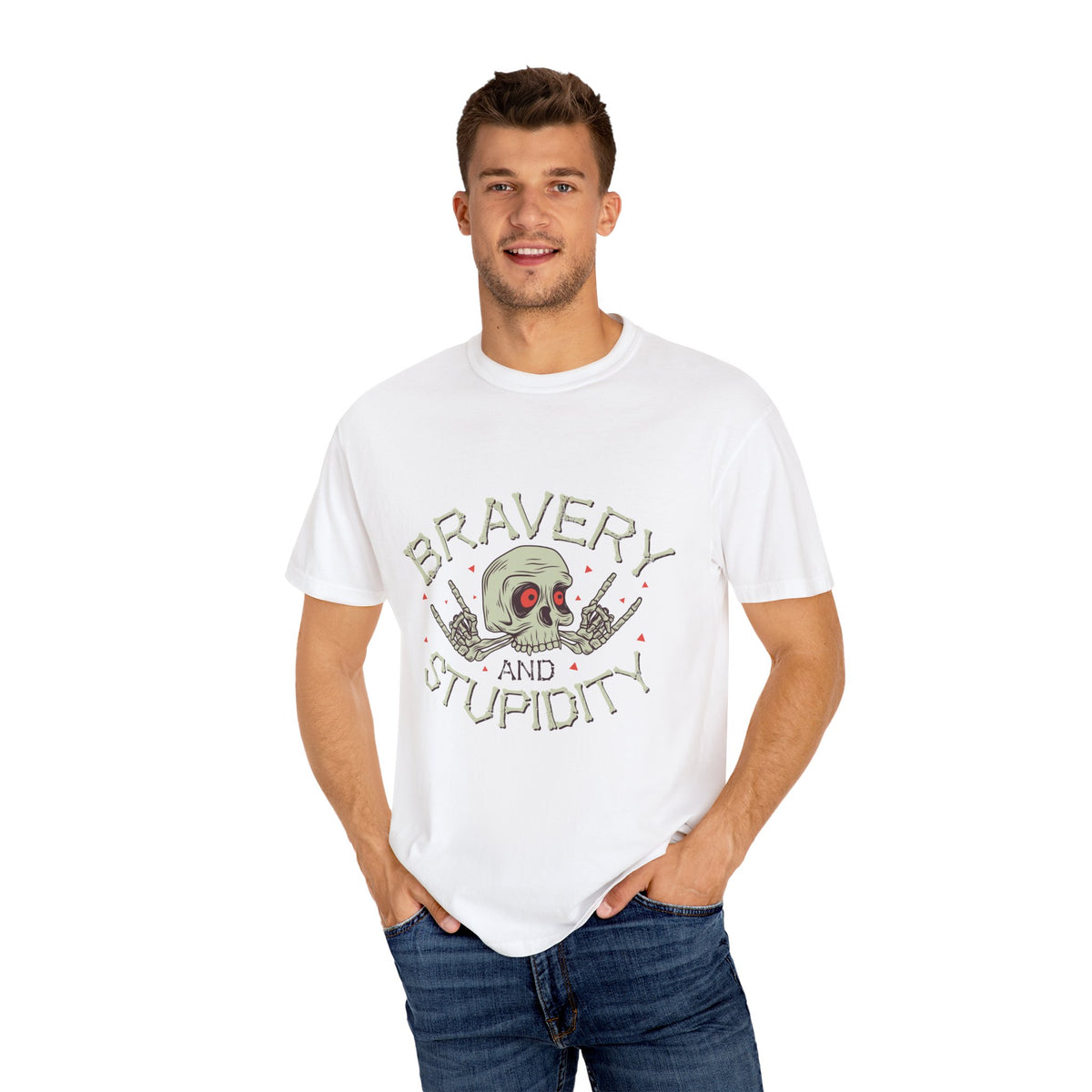 Funny Skull Shirt - Bravery Stupidity Tee - Cool Graphic
