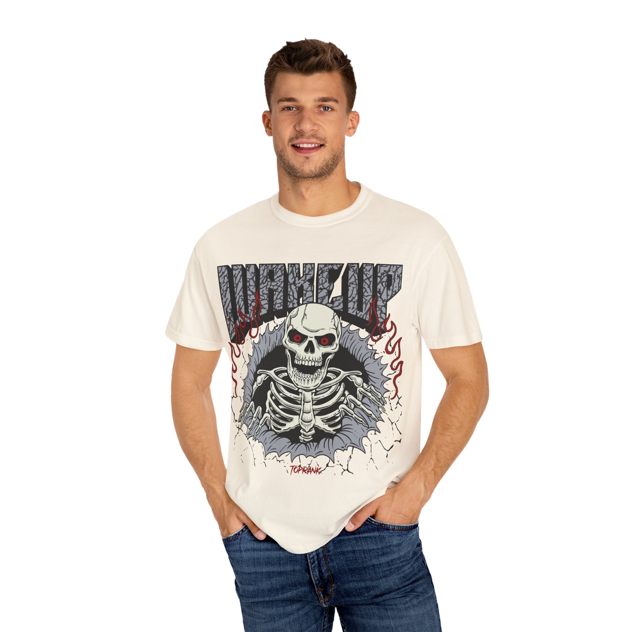 Skull Flame Shirt - Wake Up Fire Design Tee for Bold Style - Sinful Threads