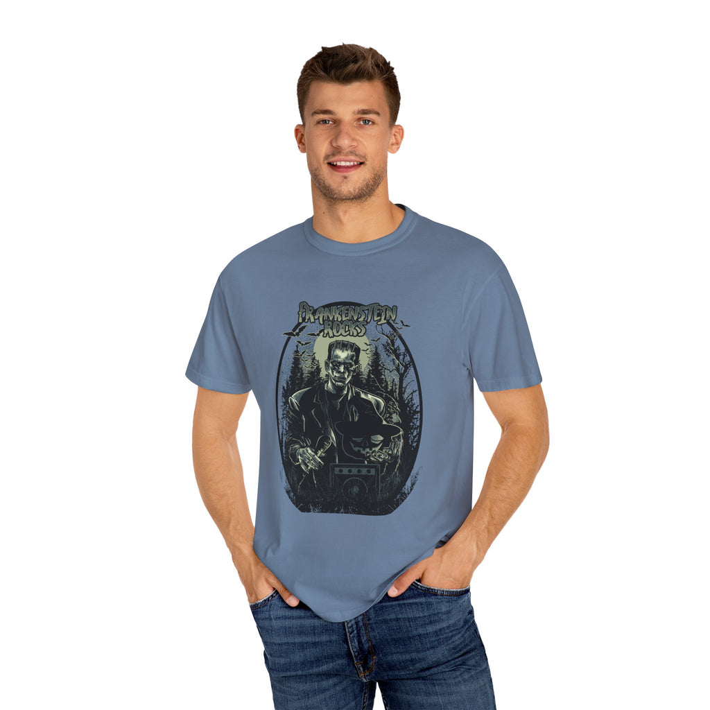 Frankenstein Rocks Halloween Graphic Novelty Design T-Shirt - Sinful Threads