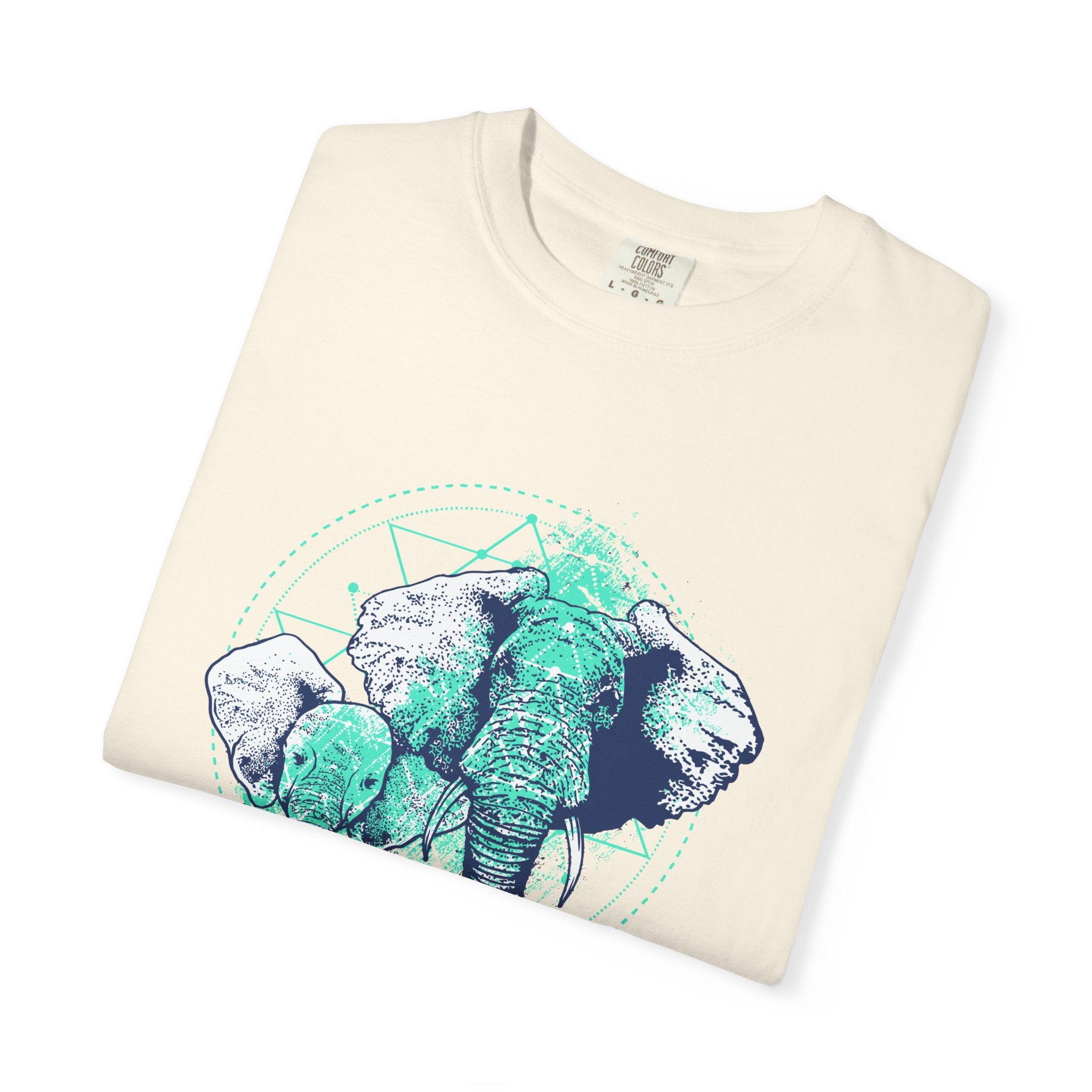 Graphic Mother And Baby Elephant Teal Blue Print T-Shirt - Sinful Threads