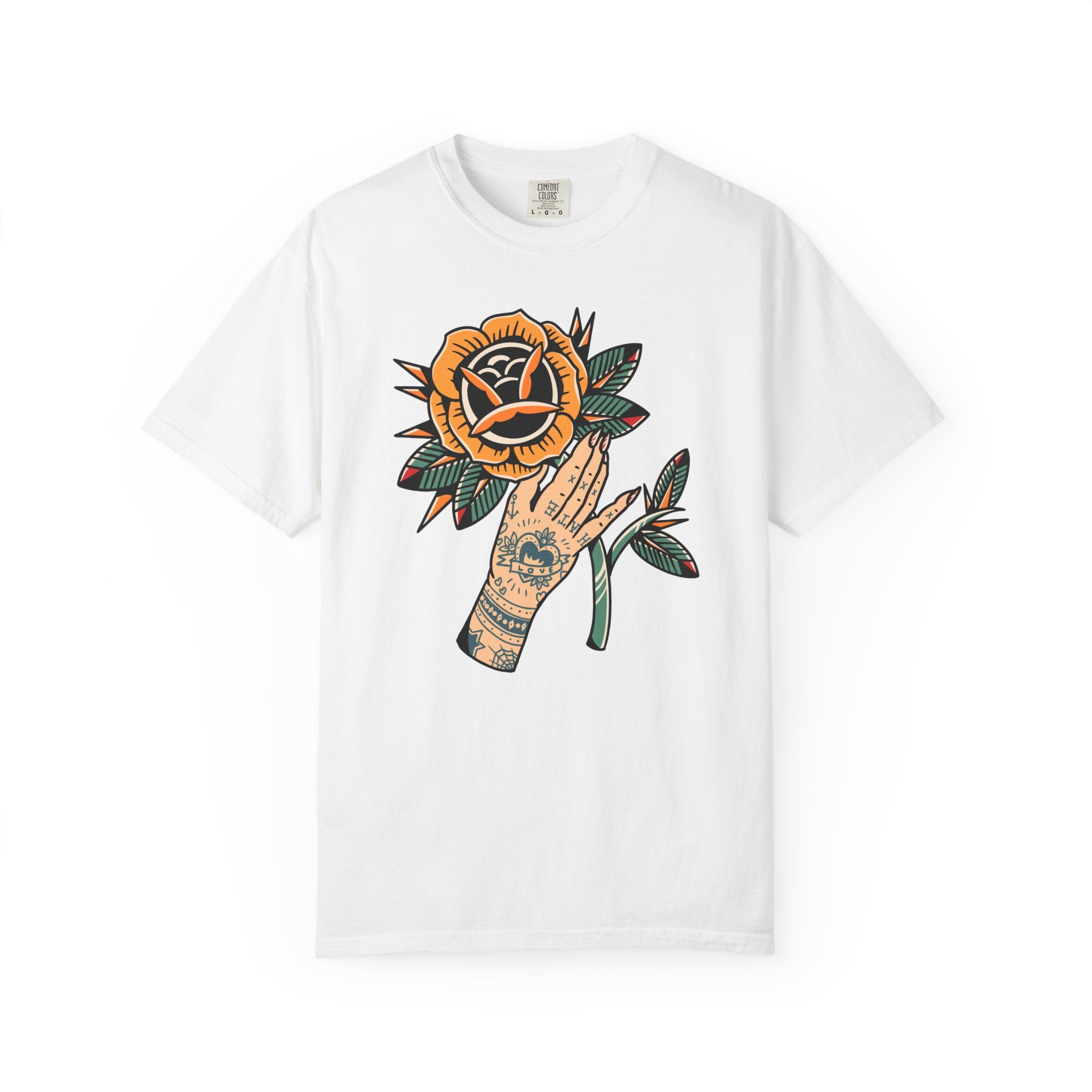 Tattoo Rose Shirt - Hand Holding Flower Tee, Artistic Gift - Sinful Threads