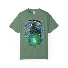 Grim Reaper Tee – Blue Flames Skull Gothic Death Shirt