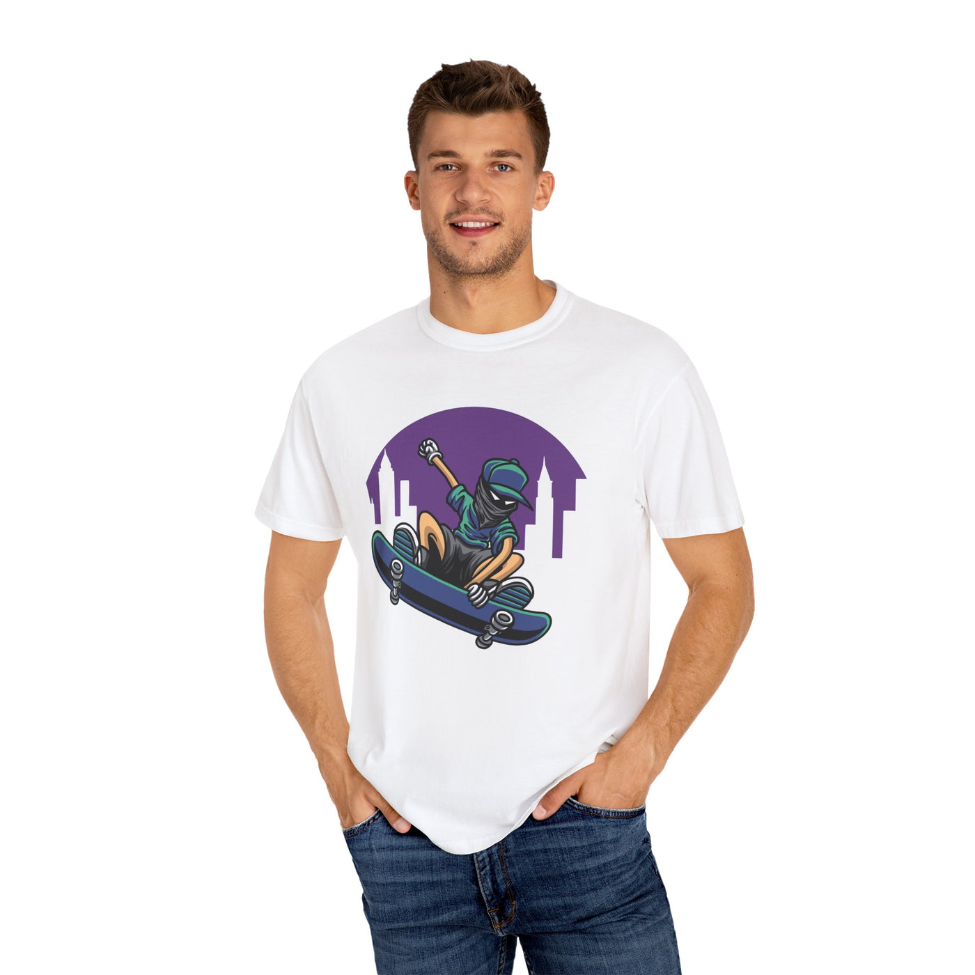 Cityscape Skateboarder Shirt - Urban Graphic Tee - Cool Gift - Sinful Threads