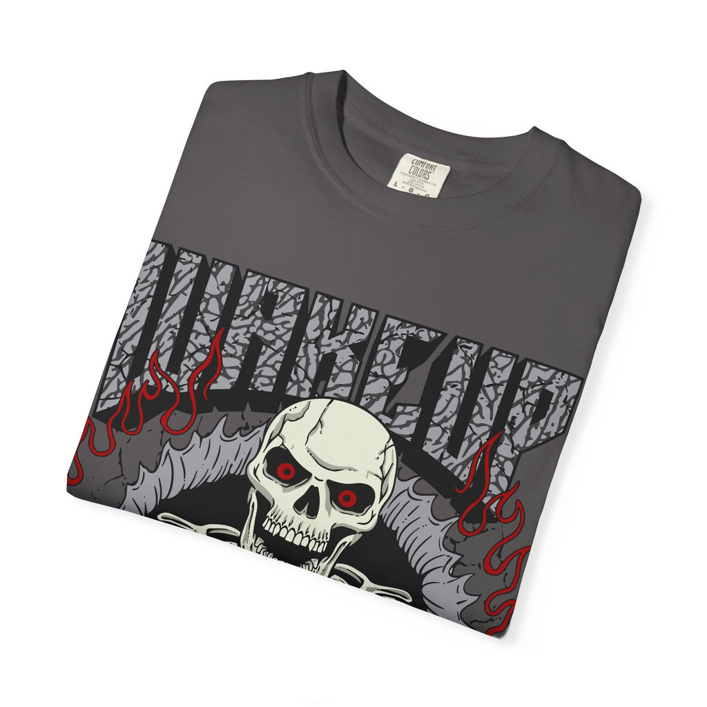 Skull Flame Shirt - Wake Up Fire Design Tee for Bold Style - Sinful Threads