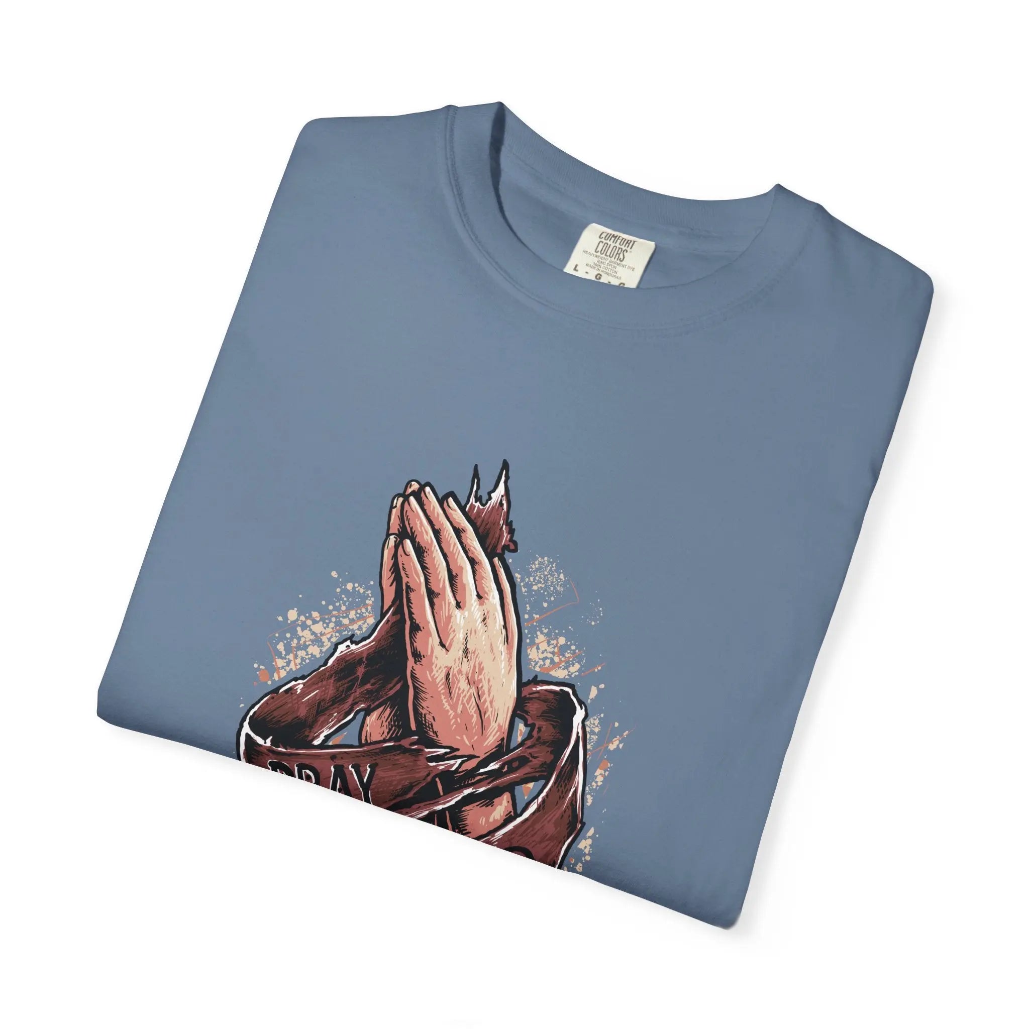 Pray Hard Hands With Ribbon Graphic Religious Art T-Shirt - Sinful Threads
