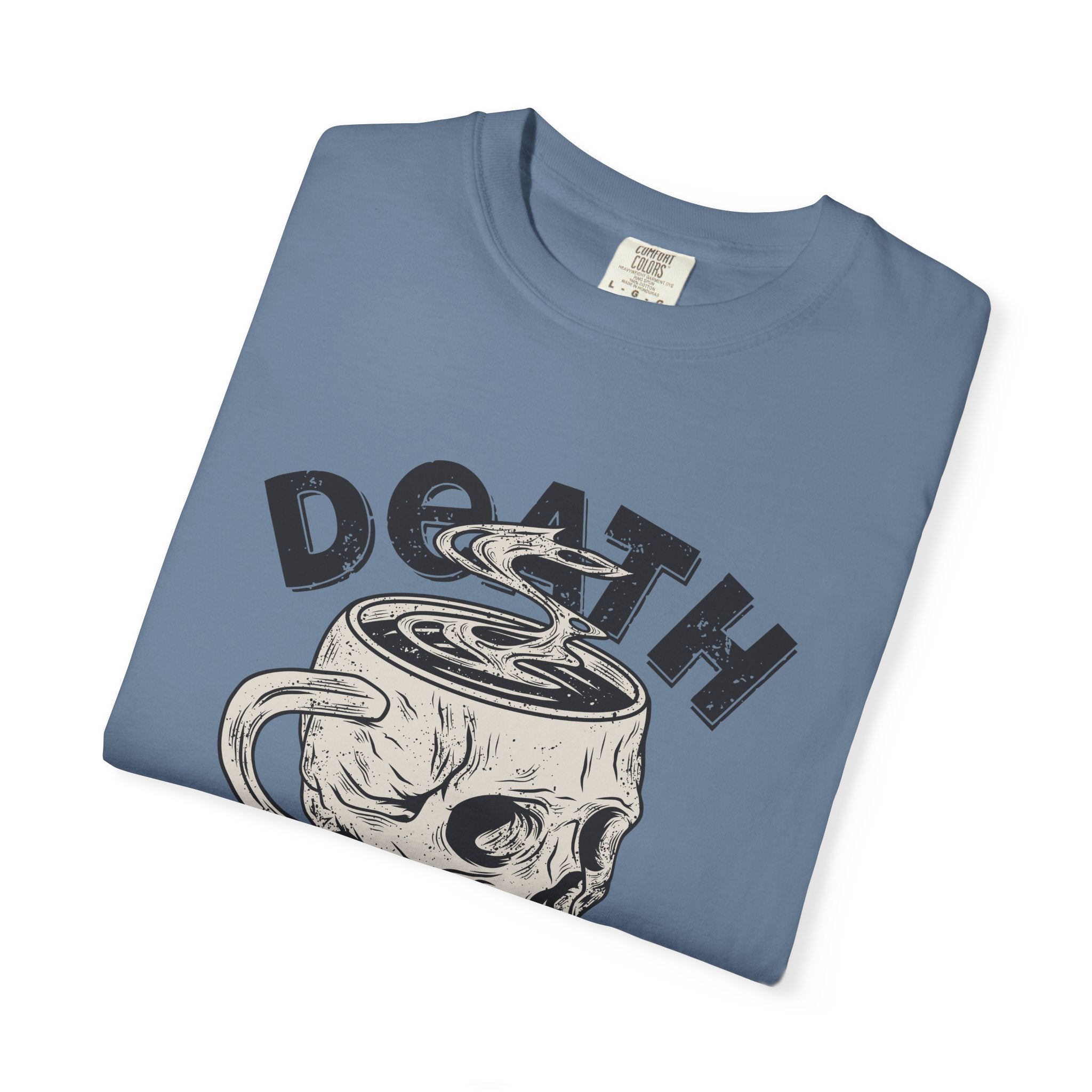 Coffee Skull Shirt - Death Before Decaf - Funny Caffeine Gift - Sinful Threads