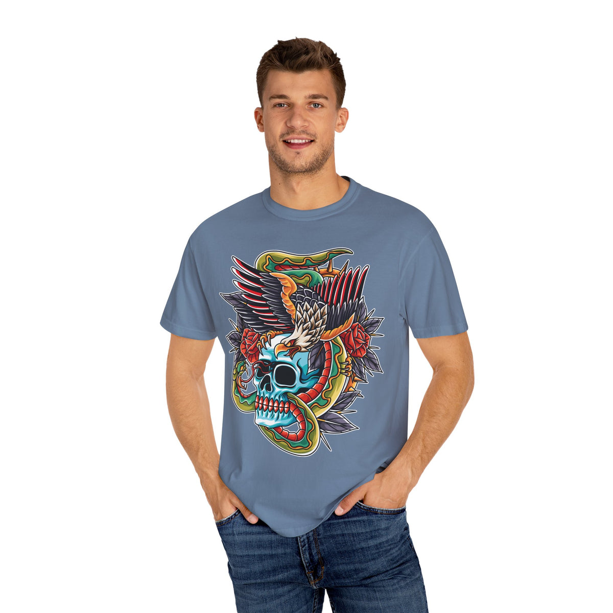Biker Tattoo Shirt - Skull Eagle Snake Tee - Outlaw Apparel