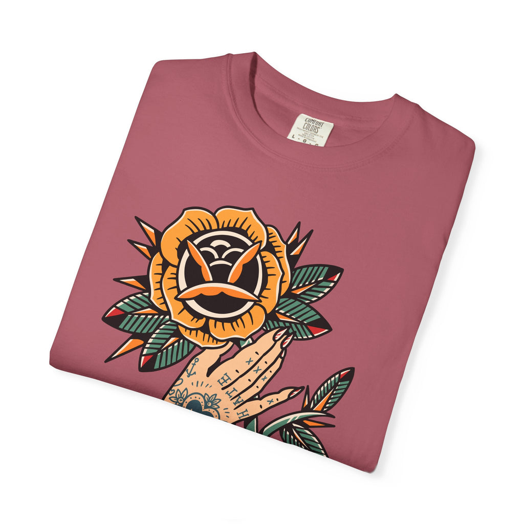 Tattoo Rose Shirt - Hand Holding Flower Tee, Artistic Gift - Sinful Threads
