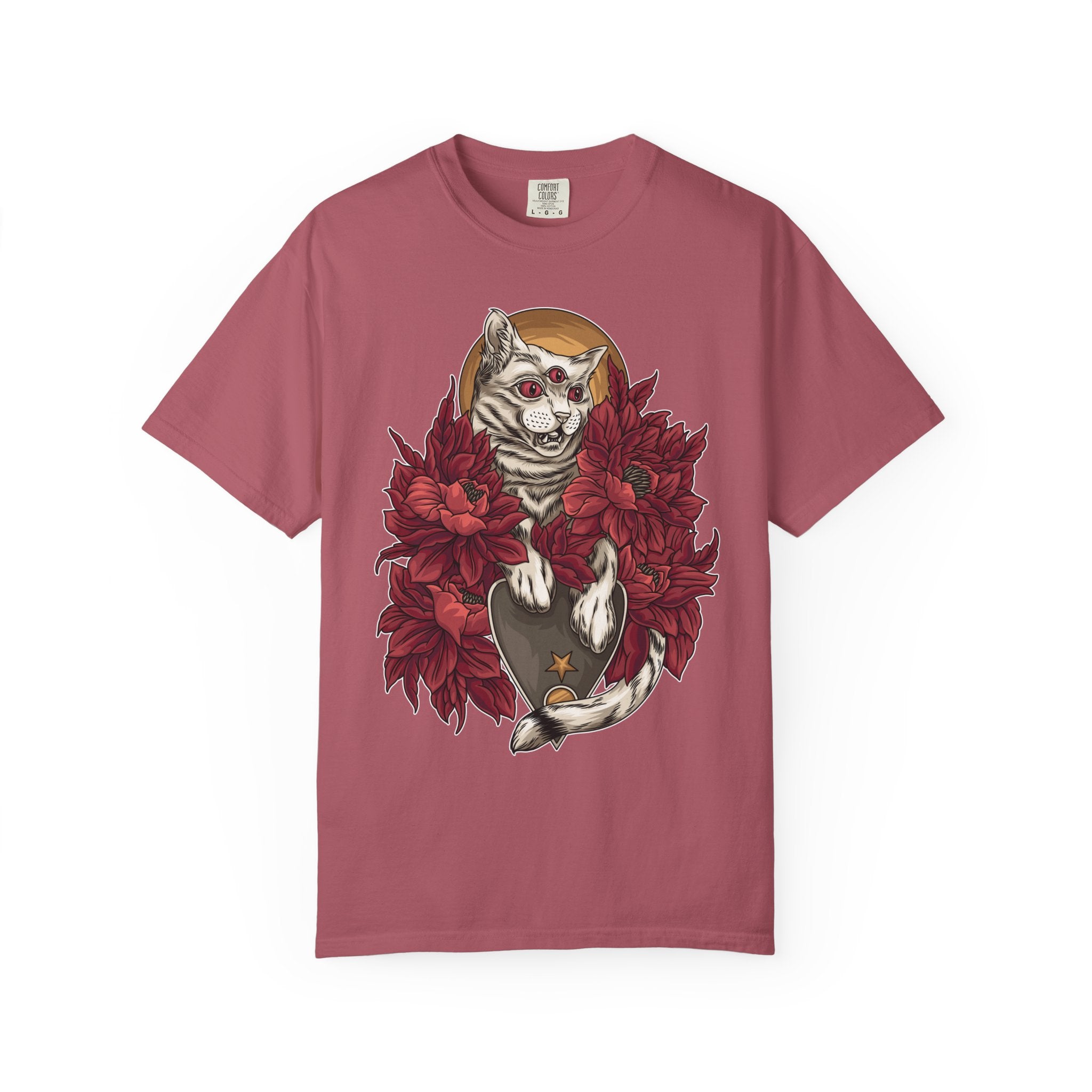 Occult Cat Tee - Weirdcore Ouija Shirt - Floral Graphic - Sinful Threads