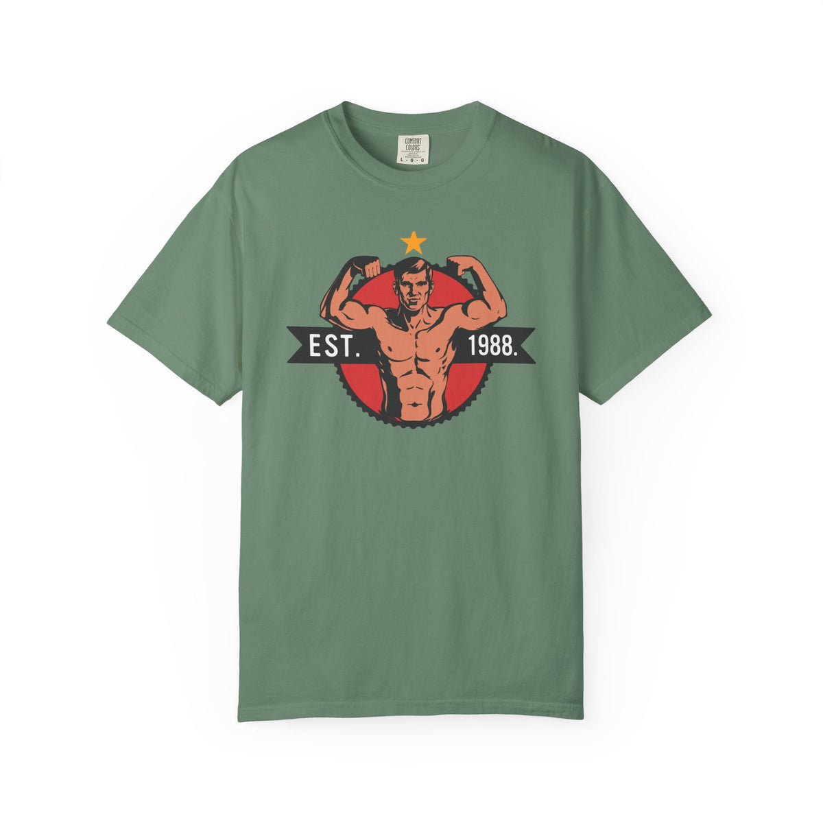 Vintage Bodybuilder Star Emblem Shirt - 1988 Retro Fitness Tee