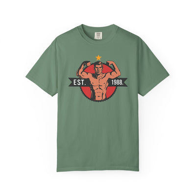Vintage Bodybuilder Star Emblem Shirt - 1988 Retro Fitness Tee - Sinful Threads