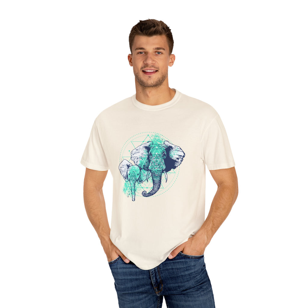 Graphic Mother And Baby Elephant Teal Blue Print T-Shirt - Sinful Threads