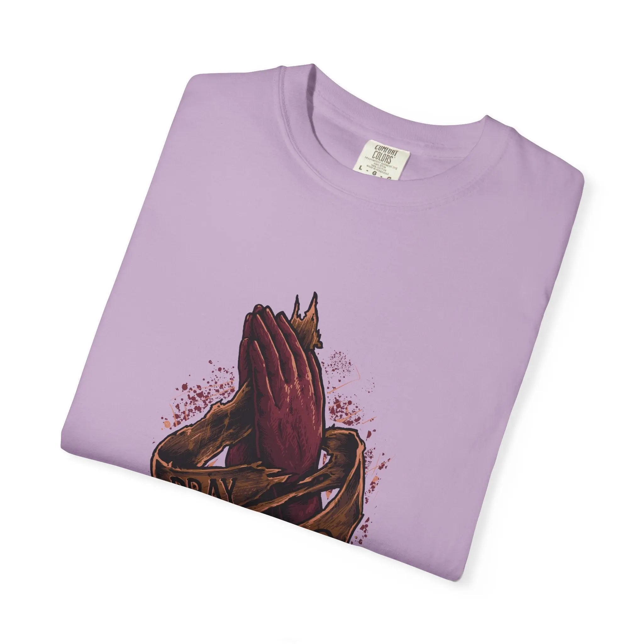 Pray Hard Hands Illustration Graphic Design Art T-Shirt - Sinful Threads