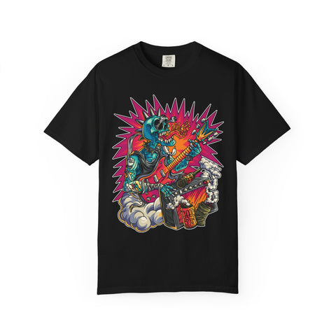 Rock Skull Guitarist Tee – Punk Metal Skeleton Shirt