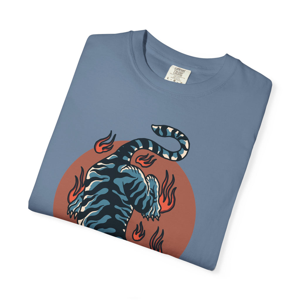 Blue tiger shirt - flame design tee - animal graphic gift - Sinful Threads