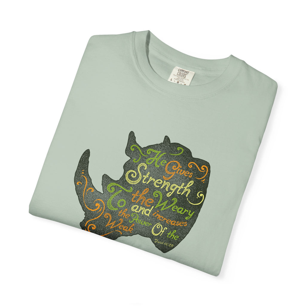 He Gives Strength to the Weary Rhino T-Shirt - Sinful Threads