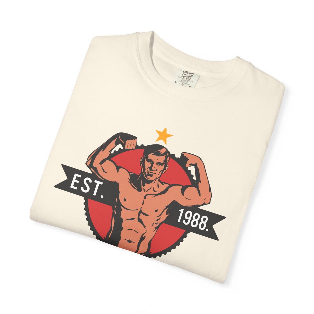 Vintage Bodybuilder Star Emblem Shirt - 1988 Retro Fitness Tee
