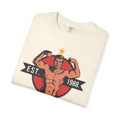 Vintage Bodybuilder Star Emblem Shirt - 1988 Retro Fitness Tee