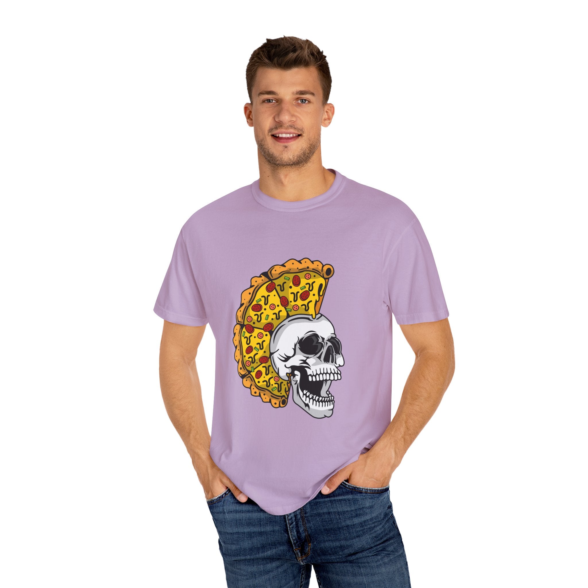 Pizza Mohawk Skull Funny Graphic Unique Design T-Shirt - Sinful Threads