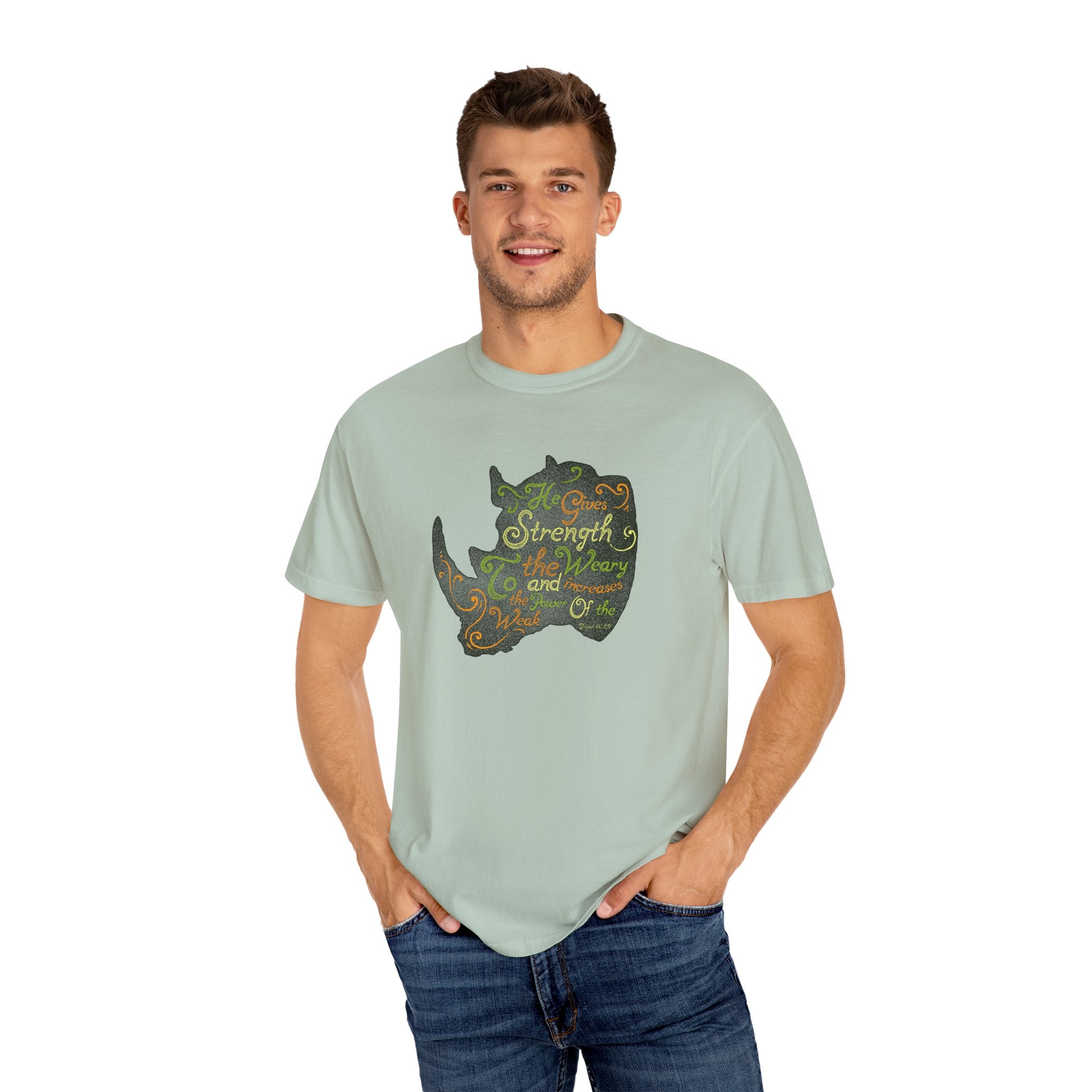 He Gives Strength to the Weary Rhino T-Shirt - Sinful Threads