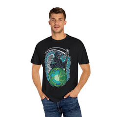 Grim Reaper Tee – Blue Flames Skull Gothic Death Shirt