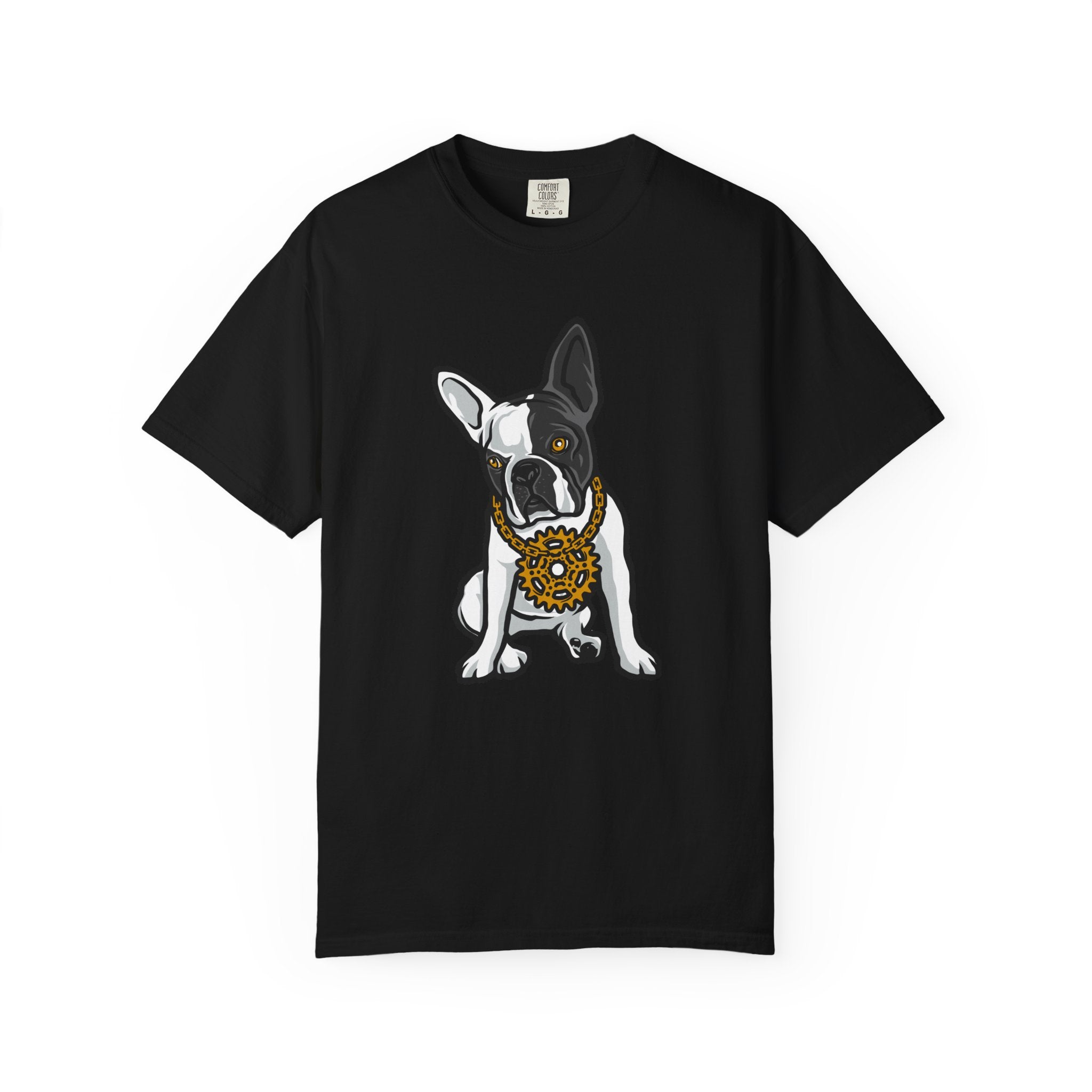 Cartoon French Bulldog with Gear Necklace Cool Dog T-Shirt - Sinful Threads