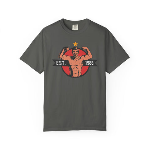 Vintage Bodybuilder Star Emblem Shirt - 1988 Retro Fitness Tee
