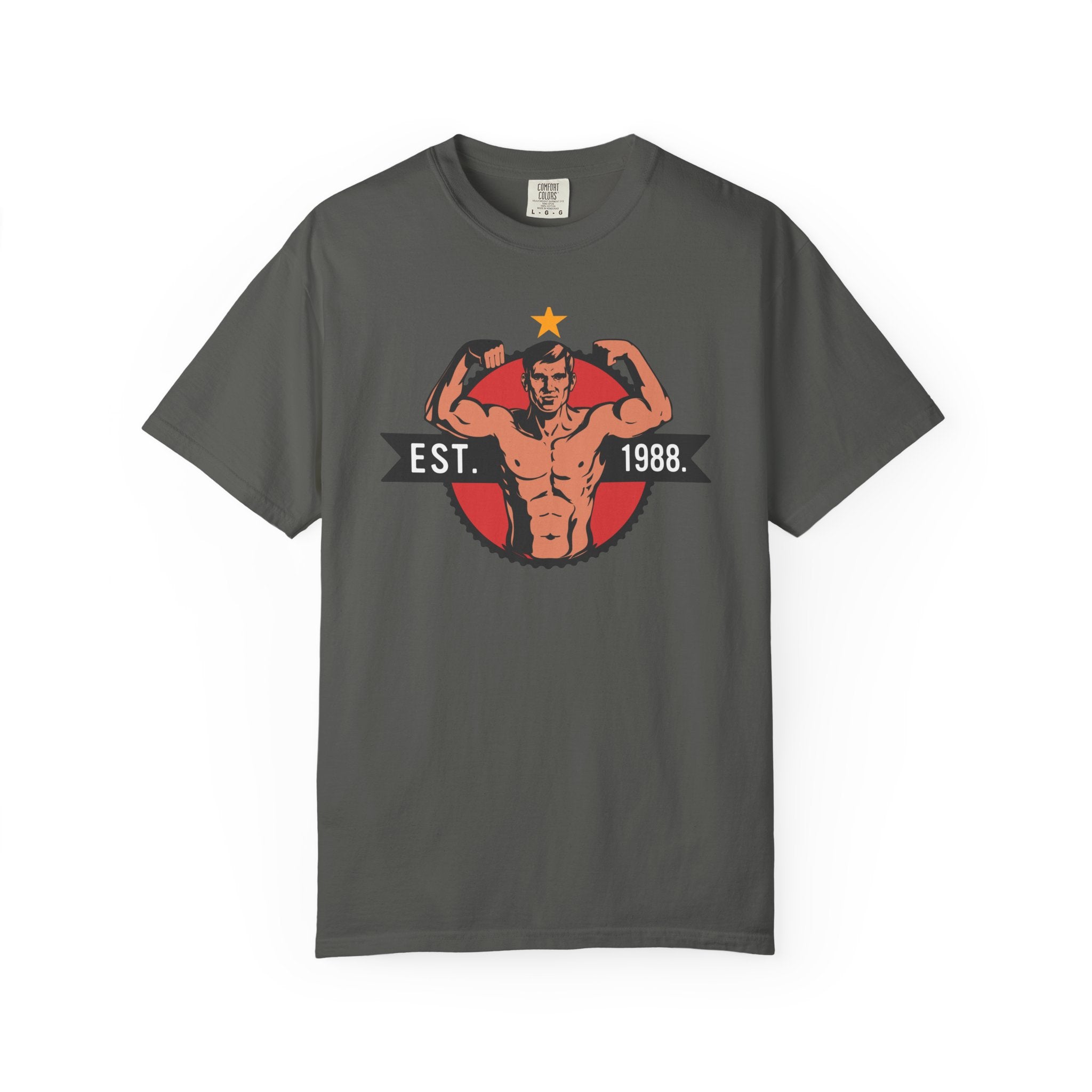 Vintage Bodybuilder Star Emblem Shirt - 1988 Retro Fitness Tee - Sinful Threads
