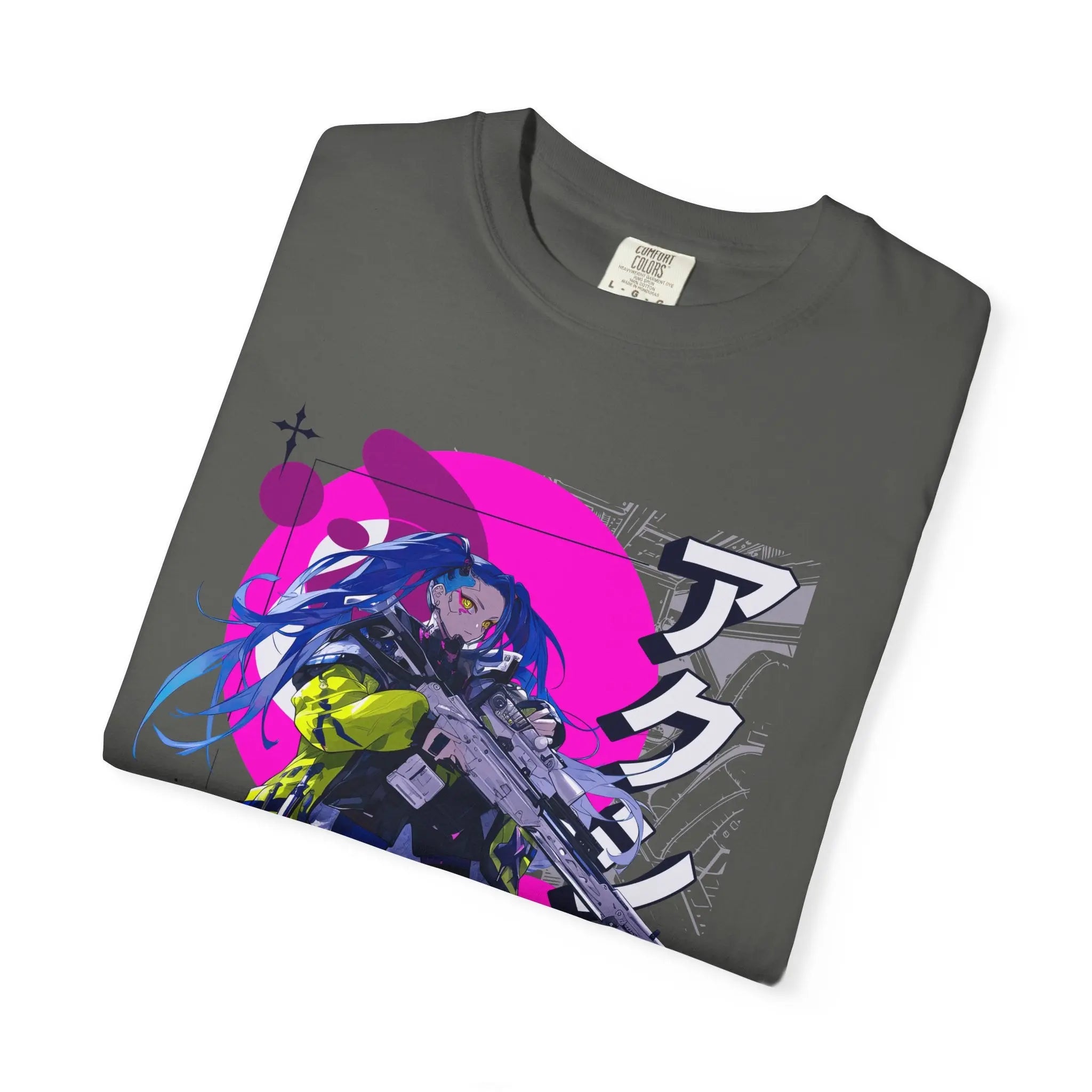 Cyberpunk Girl Tee - Futuristic Manga Gun Streetwear - Sinful Threads