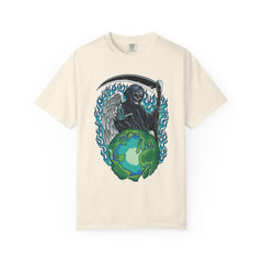 Grim Reaper Tee – Blue Flames Skull Gothic Death Shirt