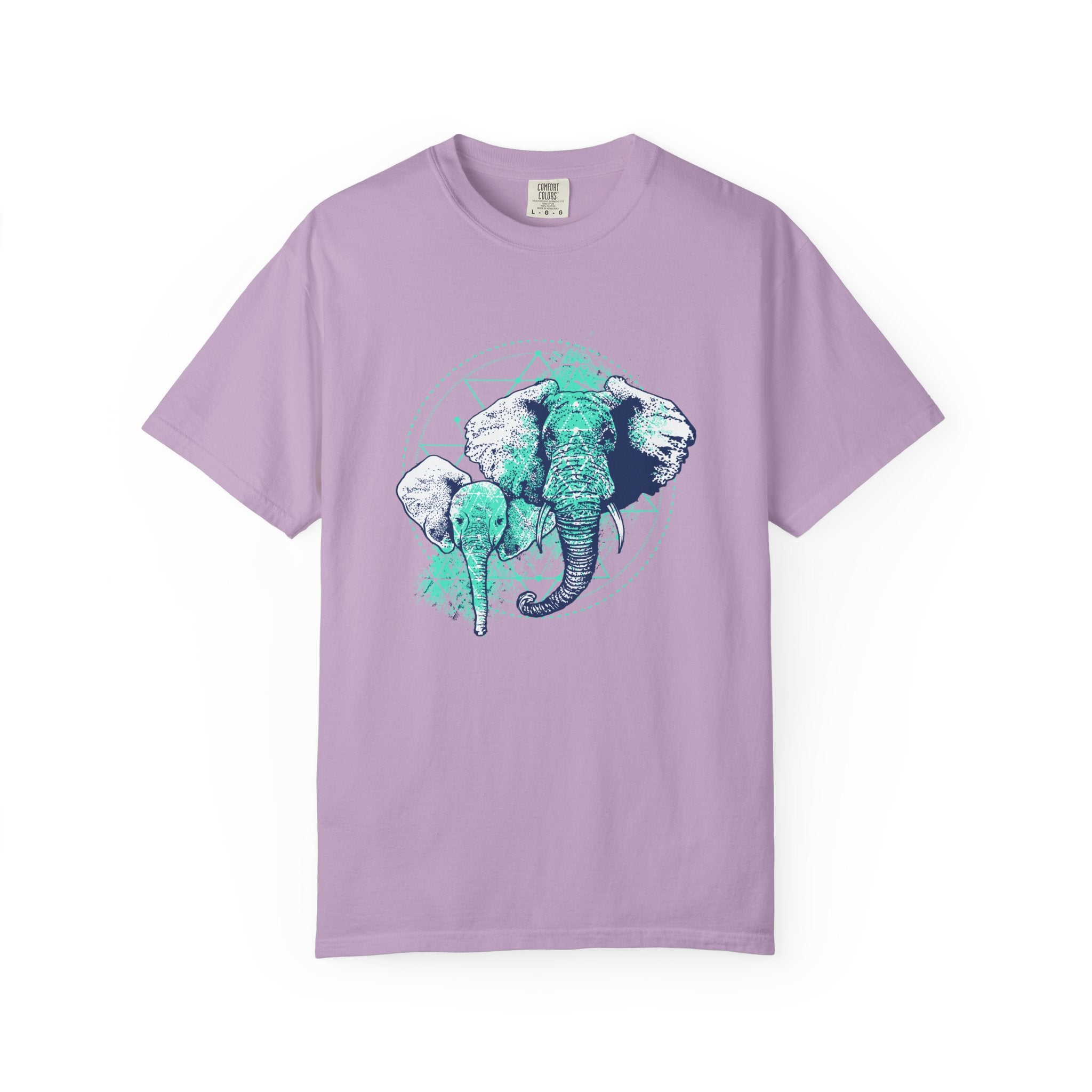 Graphic Mother And Baby Elephant Teal Blue Print T-Shirt - Sinful Threads