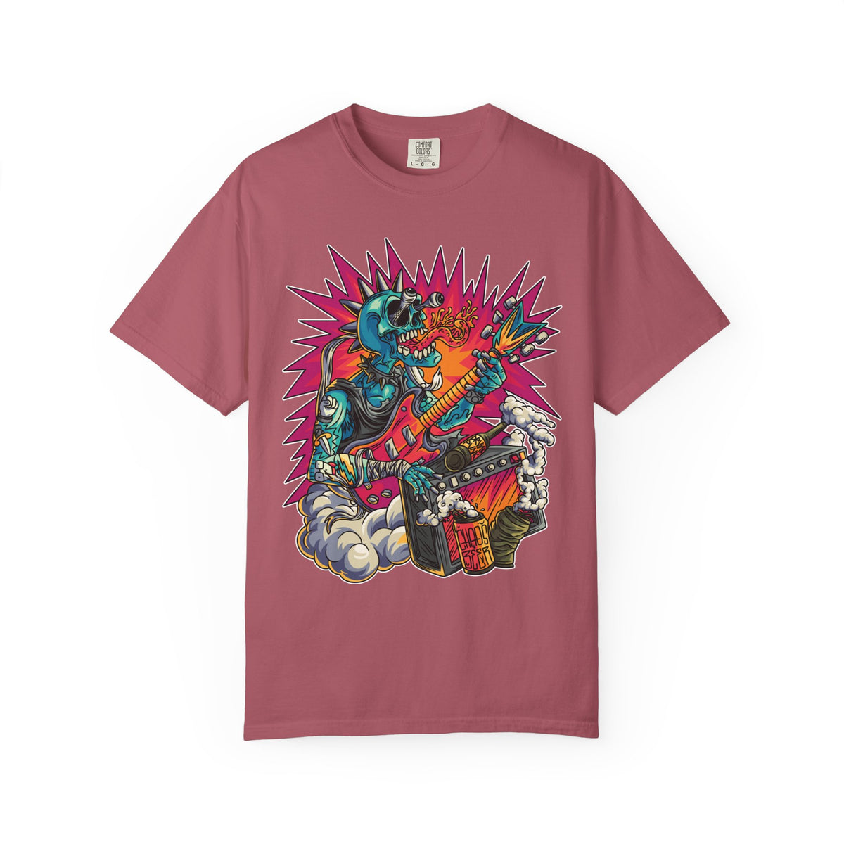 Rock Skull Guitarist Tee – Punk Metal Skeleton Shirt