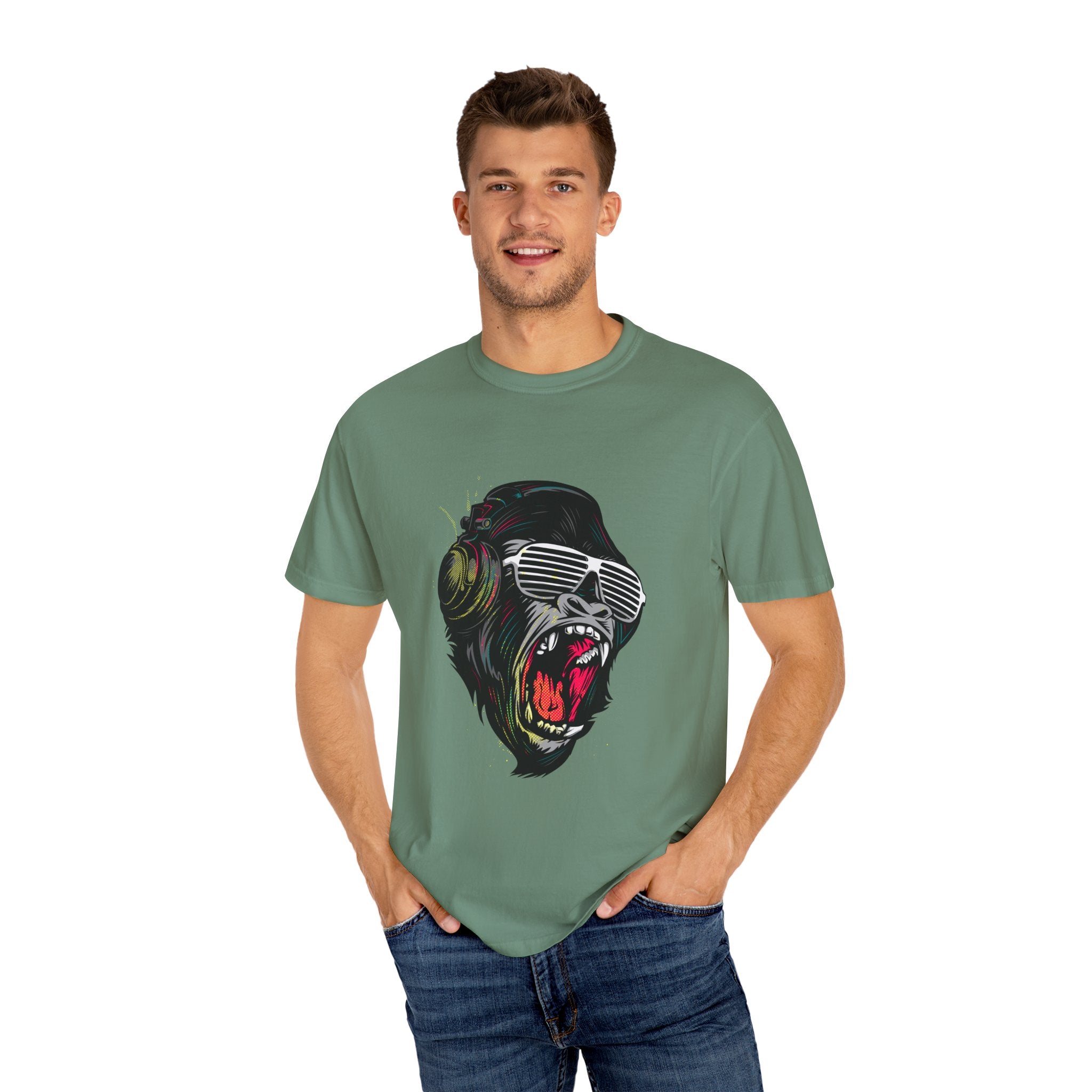 Angry Gorilla With Headphones And Glasses Design T-Shirt - Sinful Threads