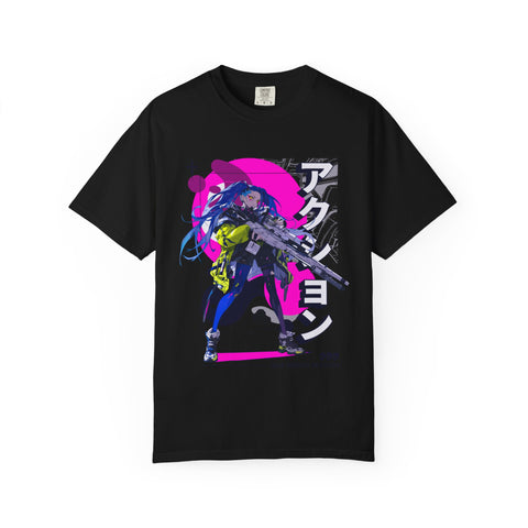 Cyberpunk Girl Tee - Futuristic Manga Gun Streetwear