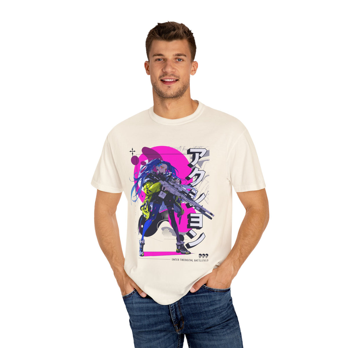 Cyberpunk Girl Tee - Futuristic Manga Gun Streetwear