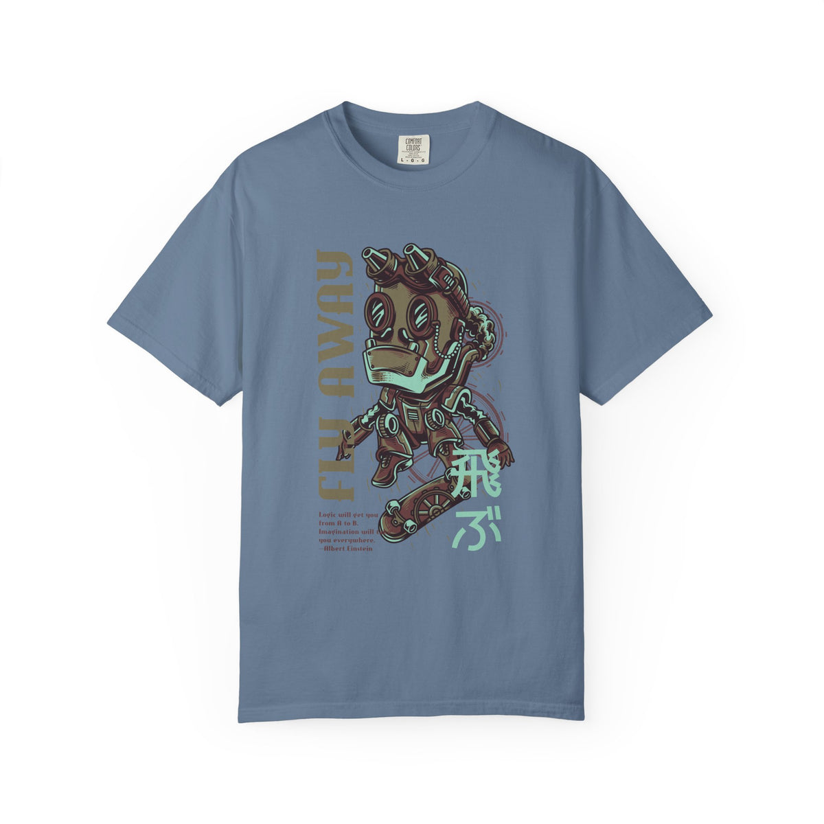 Fly Away Einstein Robot On Skateboard Illustration T-Shirt