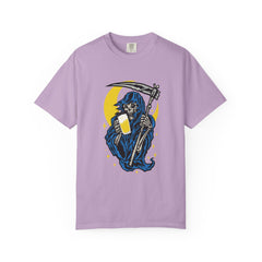 Death Drinks Beer Under The Moon Funny Graphic T-Shirt