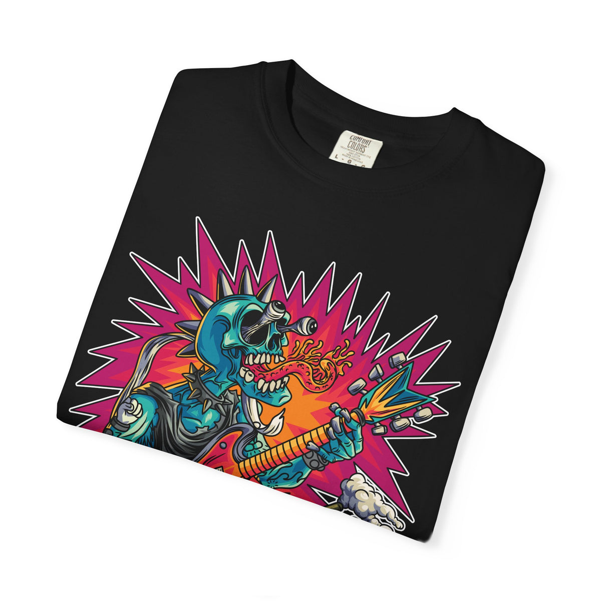 Rock Skull Guitarist Tee – Punk Metal Skeleton Shirt