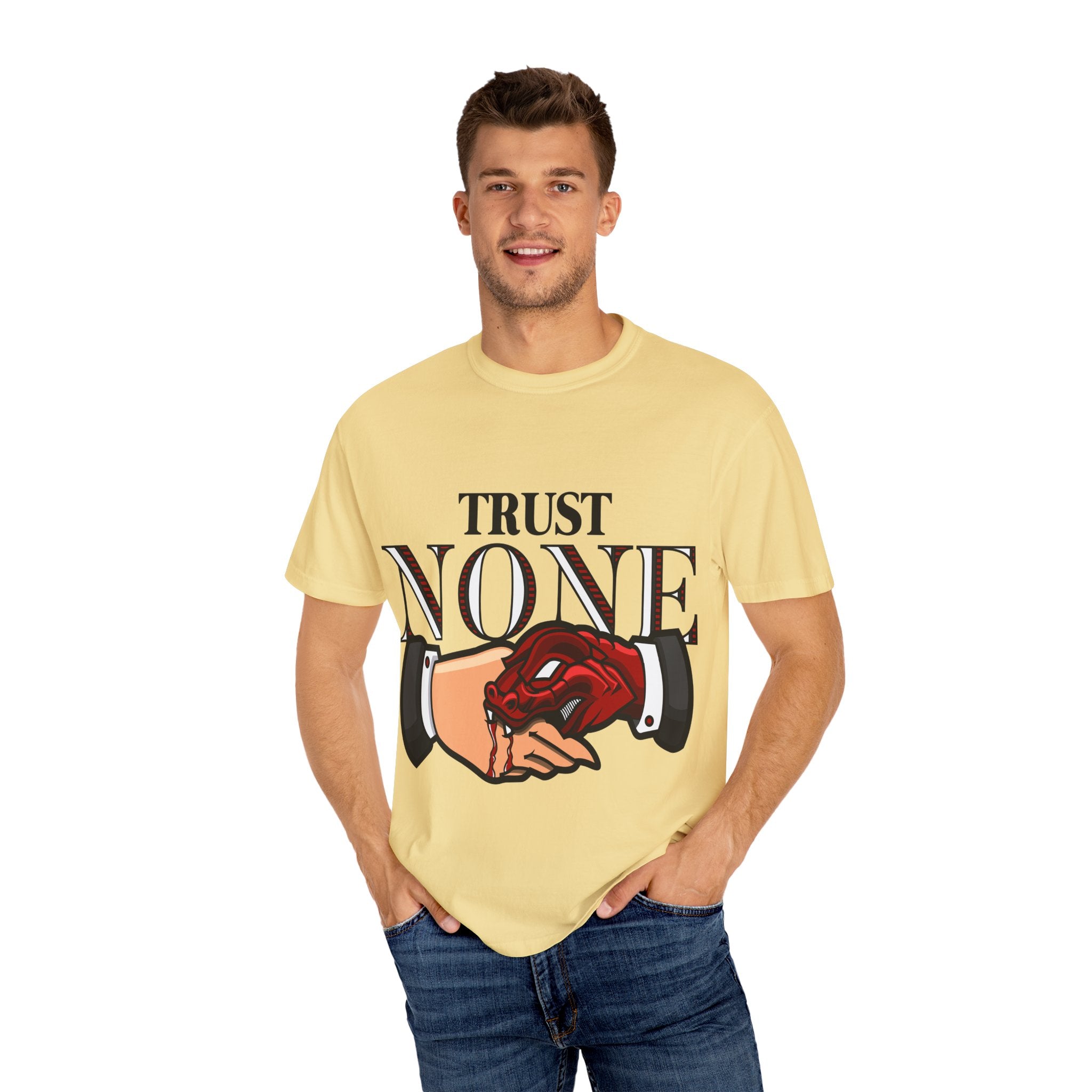Trust None Tee – Snake Handshake Dark Streetwear - Sinful Threads