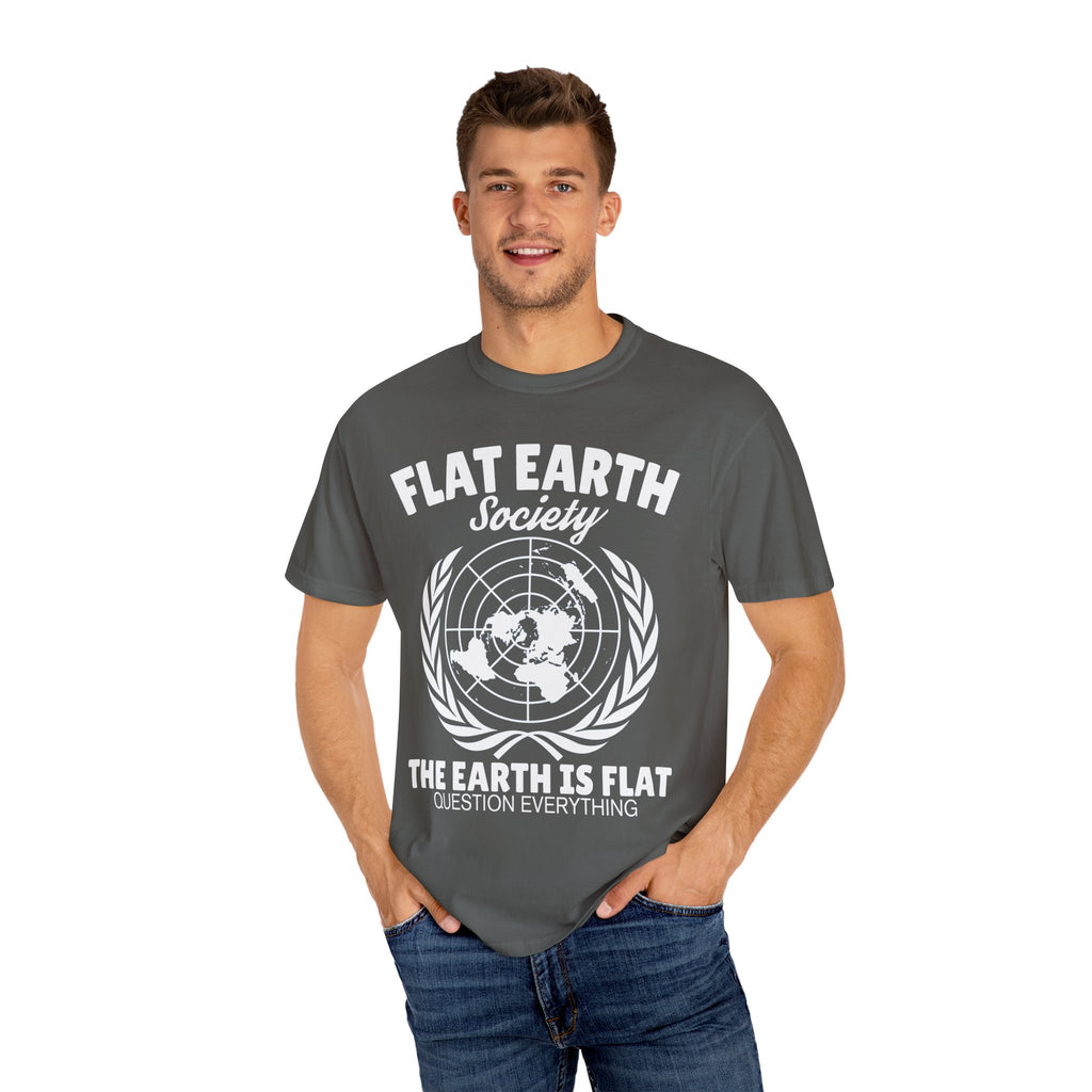 Flat Earth Society Question Everything Funny Design T-Shirt - Sinful Threads