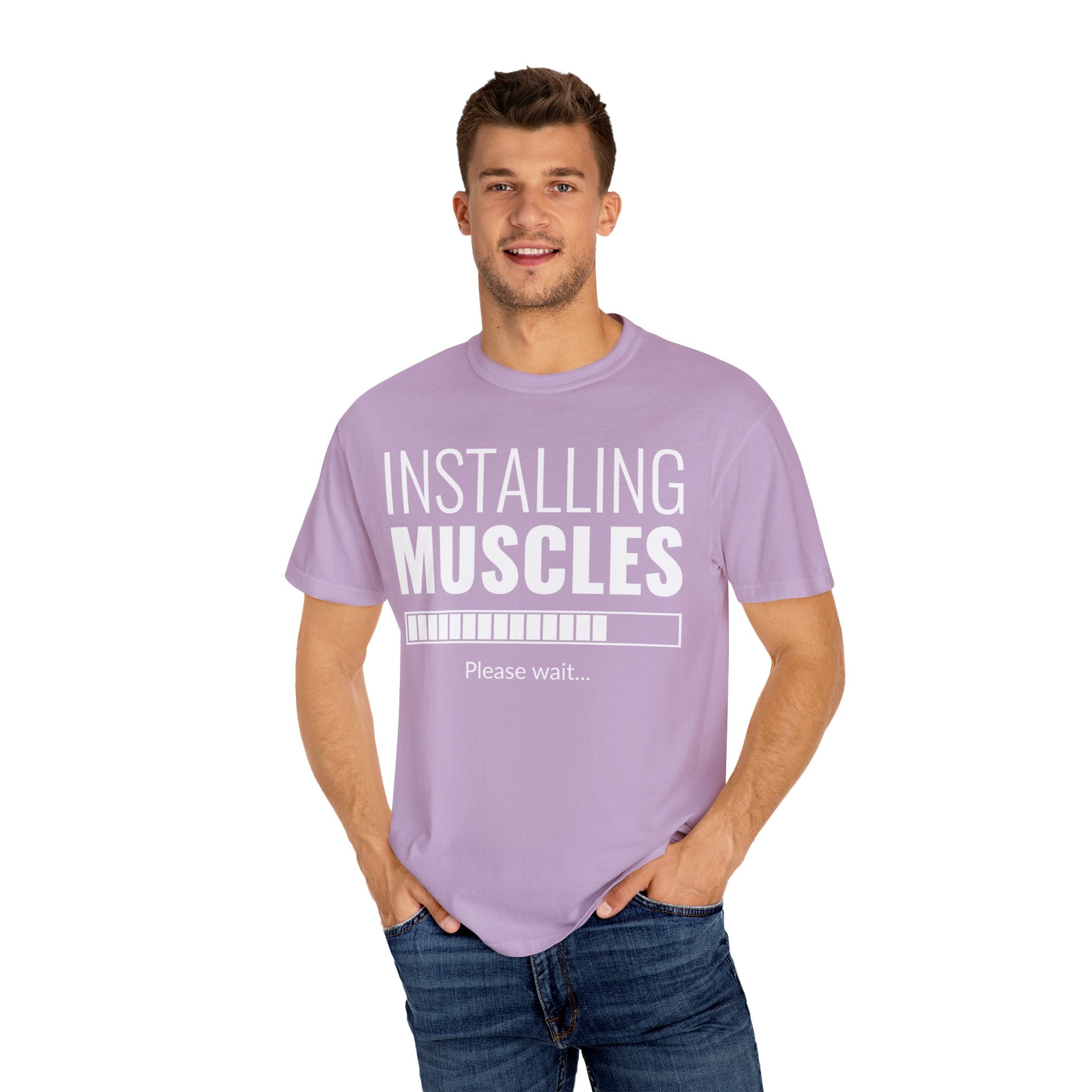 Installing Muscles Loading Bar T-Shirt - Funny Gym - Sinful Threads