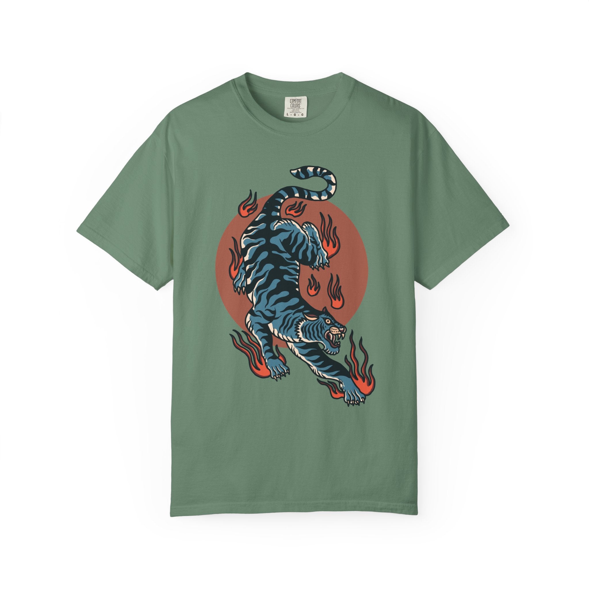 Blue tiger shirt - flame design tee - animal graphic gift - Sinful Threads