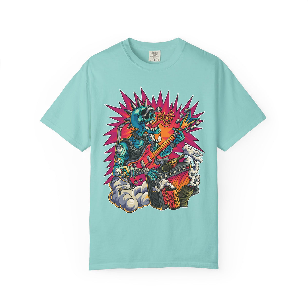 Rock Skull Guitarist Tee – Punk Metal Skeleton Shirt