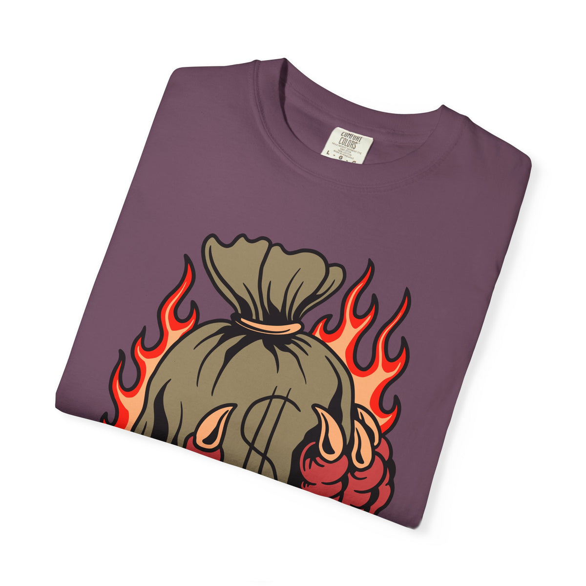 Money Bag Shirt - Devil's Hand Flaming Dollar Tattoo Tee