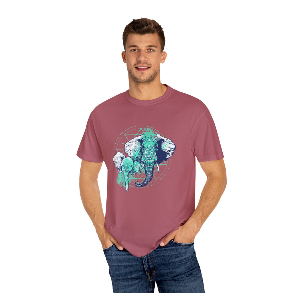 Graphic Mother And Baby Elephant Teal Blue Print T-Shirt - Sinful Threads