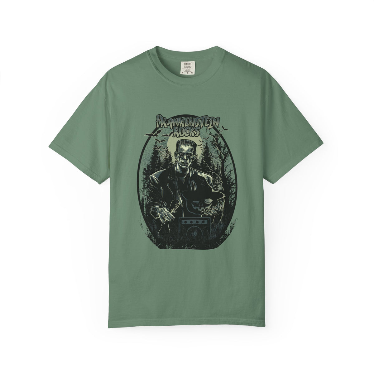 Frankenstein Rocks Halloween Graphic Novelty Design T-Shirt
